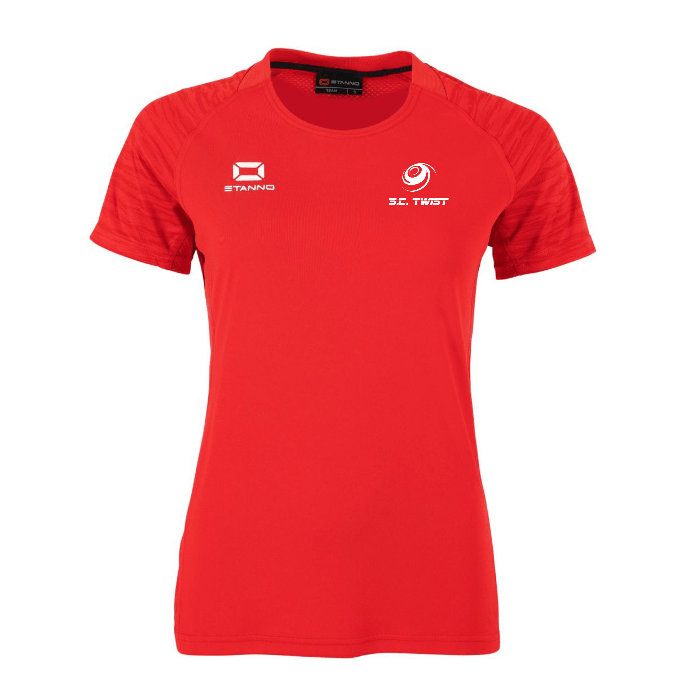 wedstrijdshirt rood dames voorkant 410607-6000 met twist logo